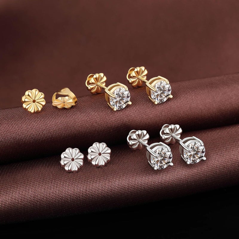 DELECOE 2-Pairs 925 Stering SilverScrew Earring Backs for Diamond Earrings, 14K Gold Plated Hypoallergenic Screw Backs Replacement, Secure Screw on Back Earrings for Women Fit for Threaded Post Sizes .032" - Image 3